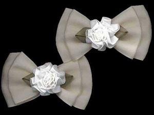 ivory satin double bow barrette pair with ribbon carnation center