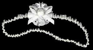 hair accessory:  eyelet/satin/rosebud doily on satin stretch band