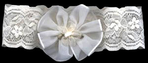 chiffon bow with sheer flower on wide lace stretch band
