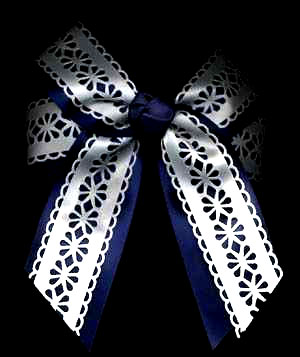 satin hair bow with ivory perforated ribbon