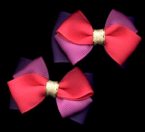 tri-tone grosgrain barrette pair with gold center
