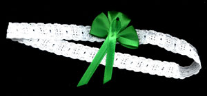 Saint Patrick's Day shamrock bow on narrow lace stretch band