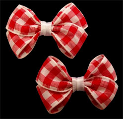 red/white bold taffeta gingham check bow on salon clip pair