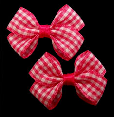 fuchsia small polyster check bow on salon clip hair bow pair