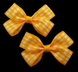 gold small polyester check bow on salon clip pair