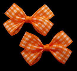 orange small polyester check bow on salon clip pair