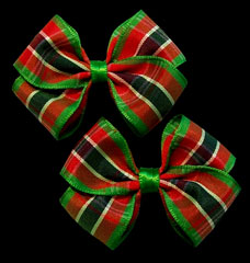 red/green fashion plaid bow on salon clip pair