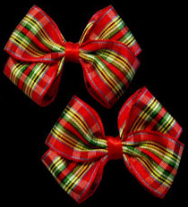holiday plaid bow on salon clip pair