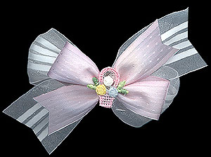 Flowerbasket appliqu� on Sheer Stripe/Jacquard Bow
