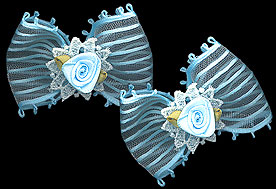 Picot-edge Sheer Stripe Barrette Pair with Doily and Rosebud
