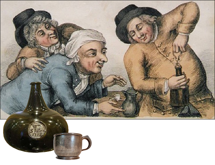 18th century denizens enjoying their rum and spirits